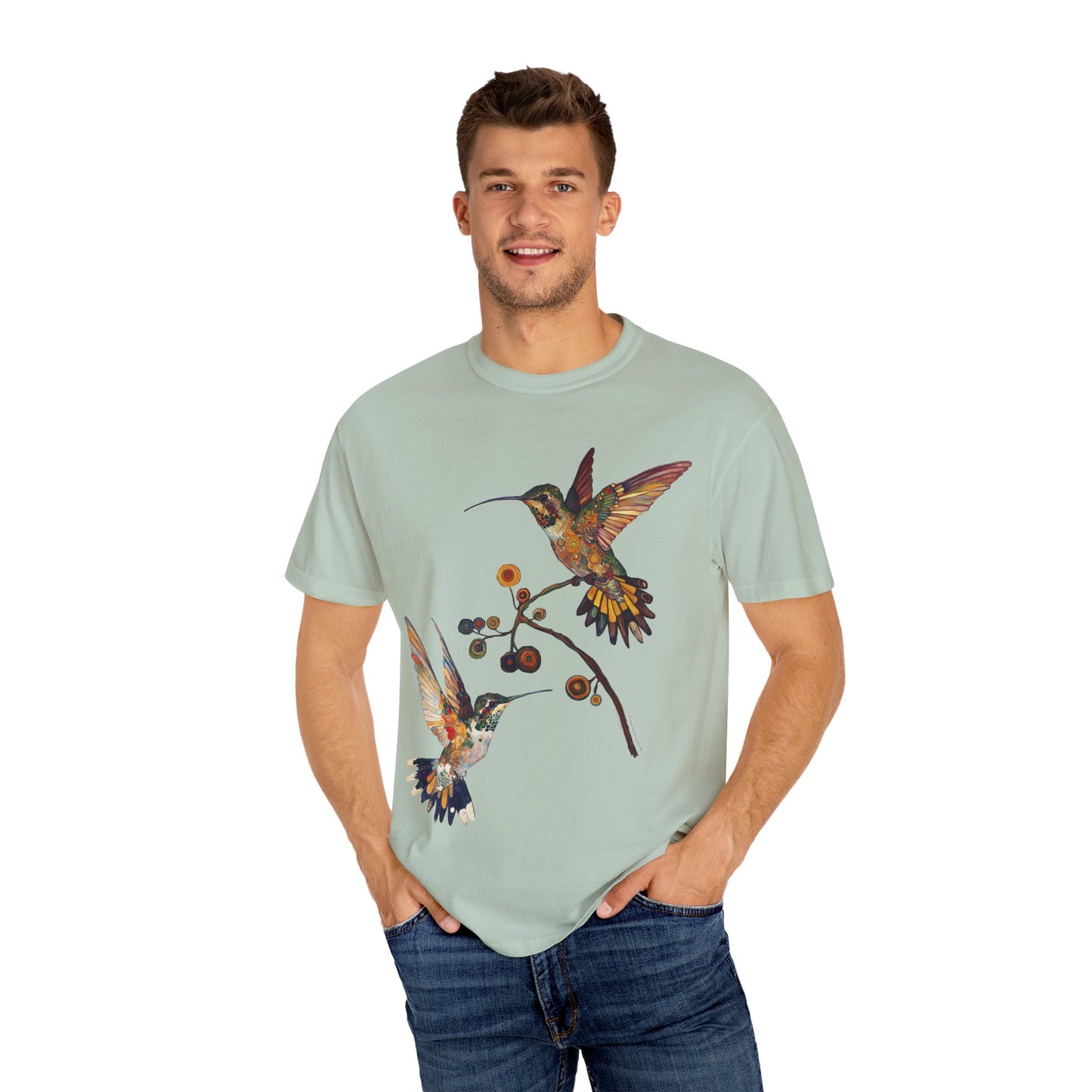 Floral Hummingbird T-Shirt, Nature Lover Gift, Unisex Graphic Tee, Summer Style, Outdoor Adventure Wear, Eco-friendly Fashion