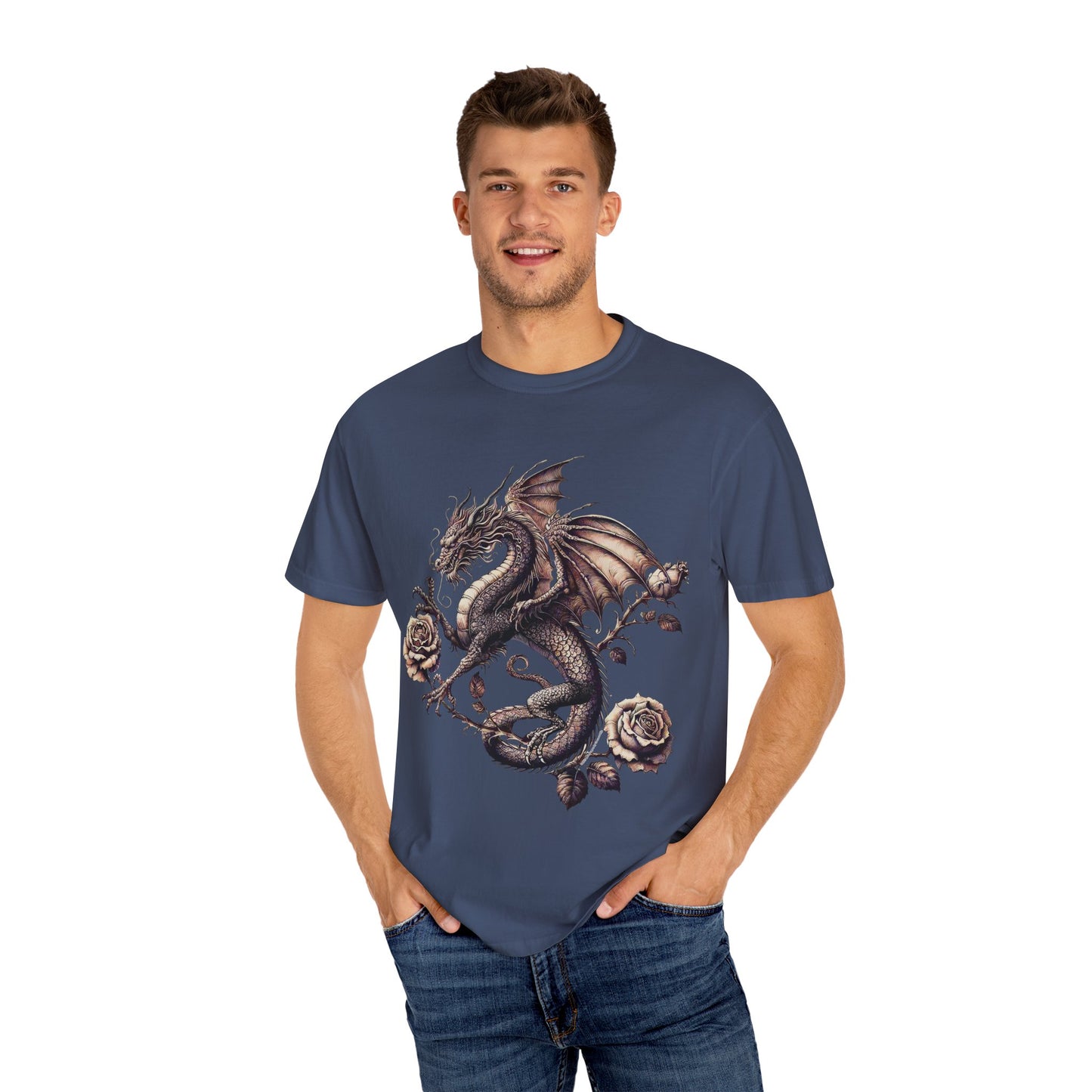 Dragon Print Unisex Garment-Dyed T-shirt, Graphic Tee for Fantasy Lovers, Cool Casual Wear, Gifts for Dragon Enthusiasts, Unique Statement