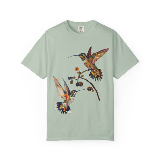 Floral Hummingbird T-Shirt, Nature Lover Gift, Unisex Graphic Tee, Summer Style, Outdoor Adventure Wear, Eco-friendly Fashion