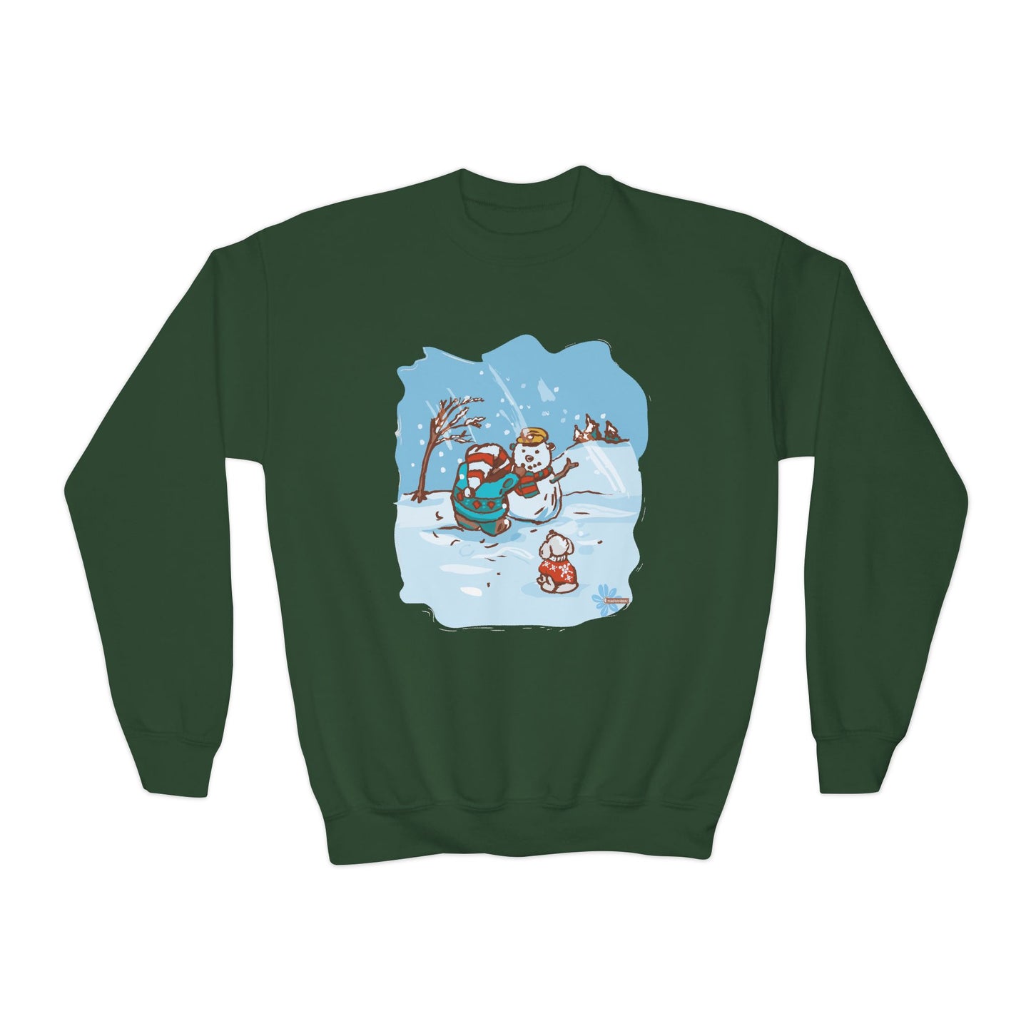 Madison Bear Cozy Youth Crewneck Sweatshirt Winter Snowman Design, Perfect for Christmas, Family Gatherings, Winter Fun, Holiday