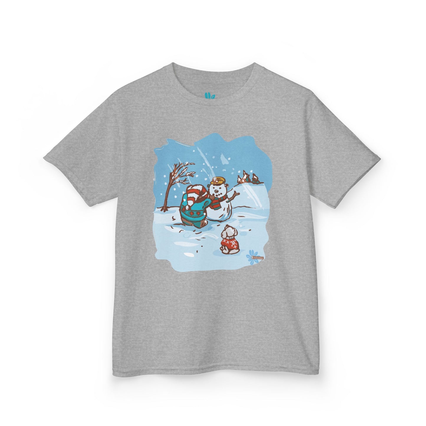 Kids Madison Bear Snowman - By GooRooV Mfg. Festive Holiday, Christmas Gift for Kids, Winter Play Tee