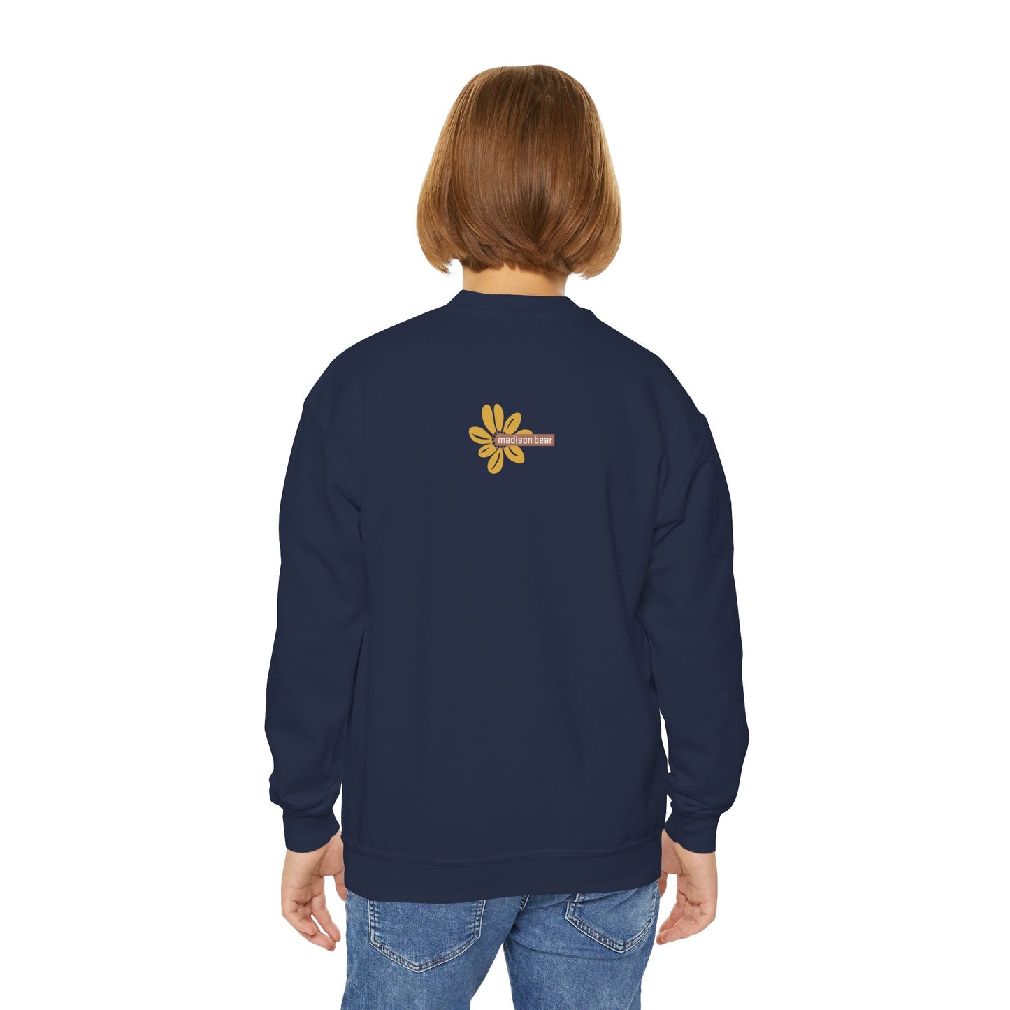 Kid's Madison Bear, Cute Tennis Bear Youth Crewneck Sweatshirt | Fun Sports Apparel for Kids | Perfect for Birthdays