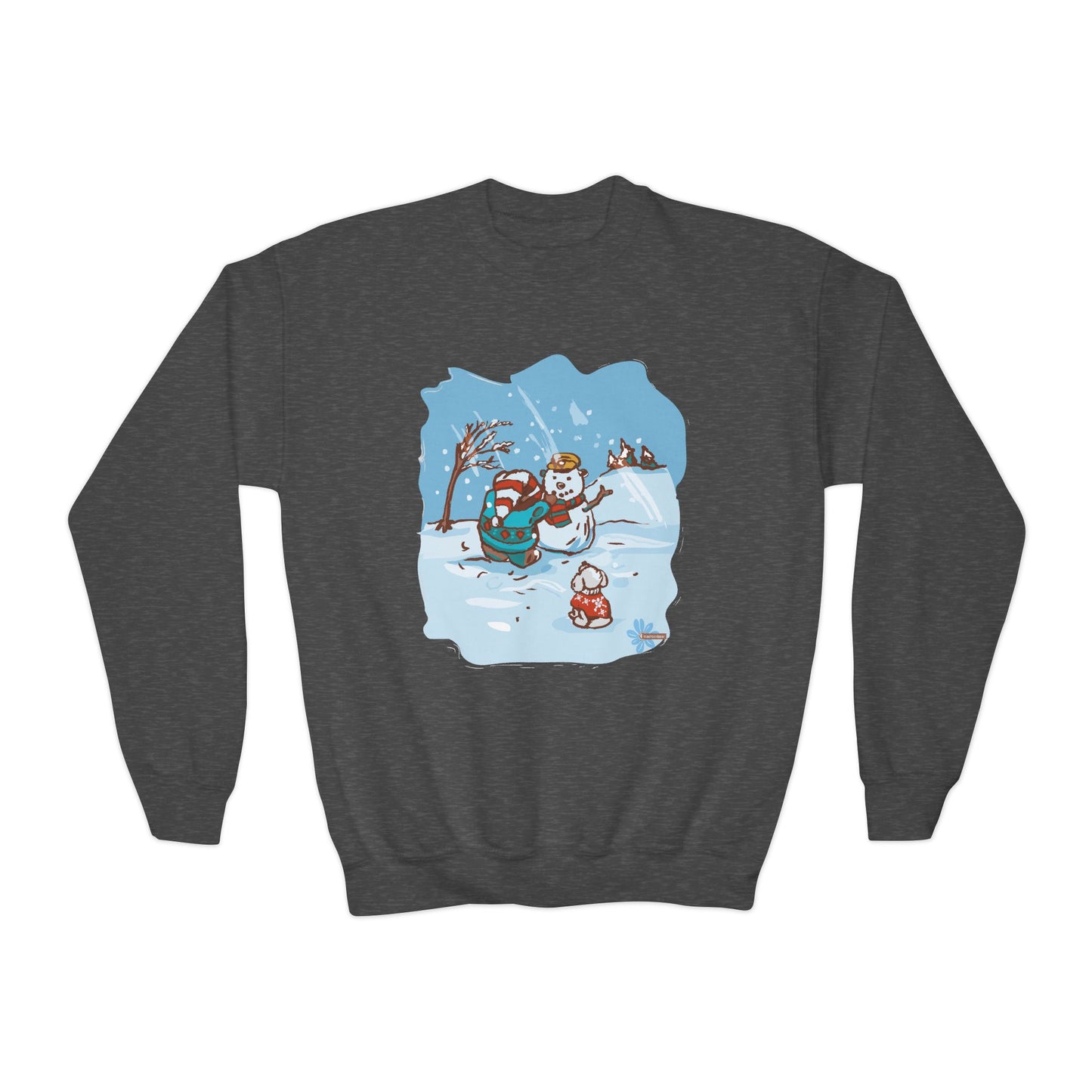 Madison Bear Cozy Youth Crewneck Sweatshirt Winter Snowman Design, Perfect for Christmas, Family Gatherings, Winter Fun, Holiday