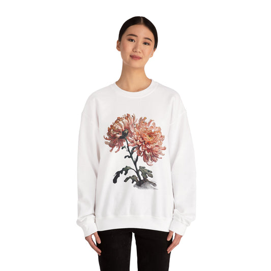Chrysanthemum - Rose Dragon Floral Graphic Sweatshirt, Vintage Nature Lover's Casual Top, Gift for Gardeners, Petal Print Jumper, Unisex