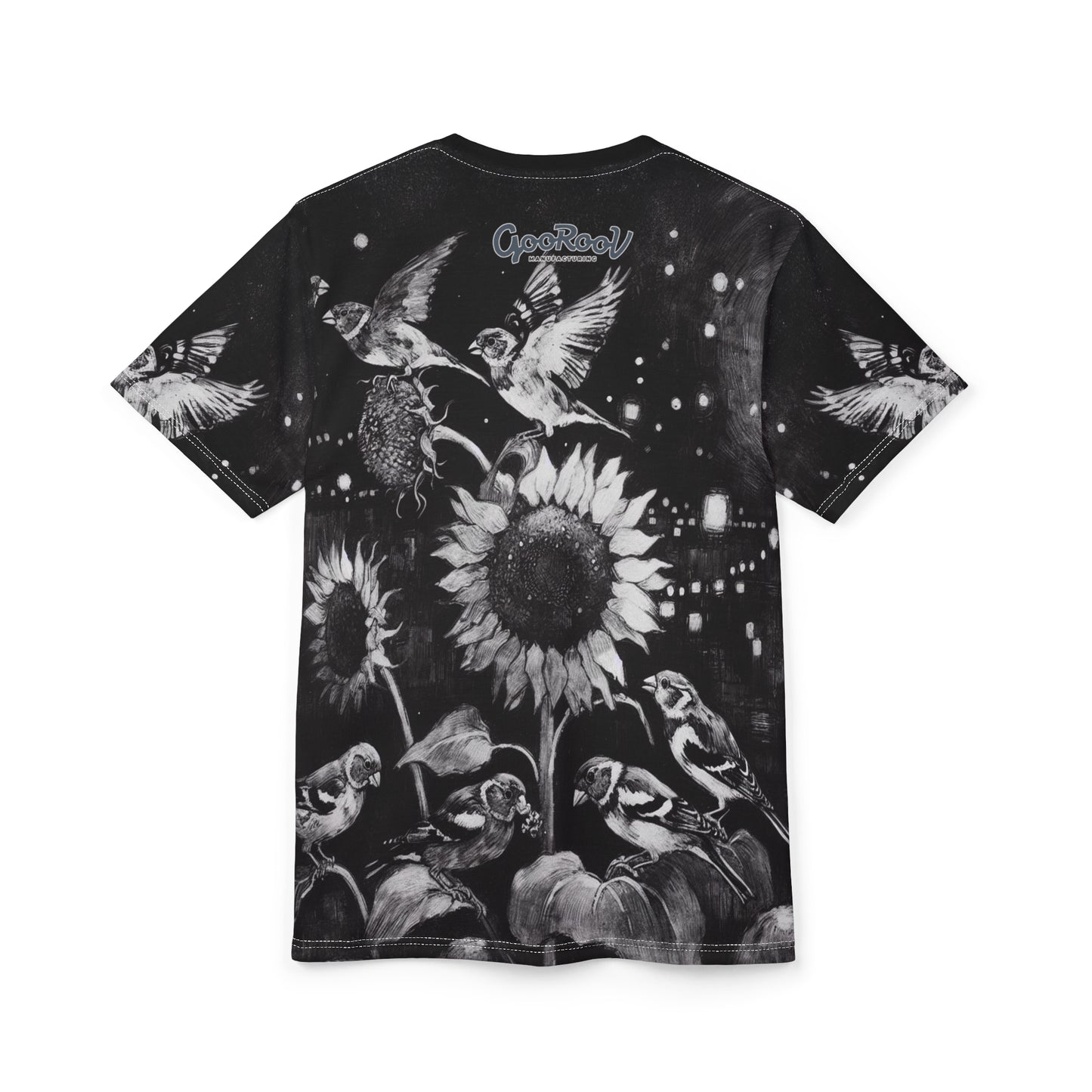 Finch Birds and the Sunflower Unisex Tee, T-Shirt, Nature Lover Gift, Floral Graphic Tee, Bird Watching Shirt, Sunflower Lover Apparel