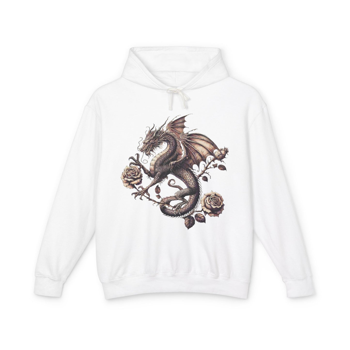 Dragon Floral Unisex Lightweight Hooded Sweatshirt, Gift for Fantasy Lovers, Cozy Sweatshirt, Unisex Hoodie for All Seasons, Dragon Art