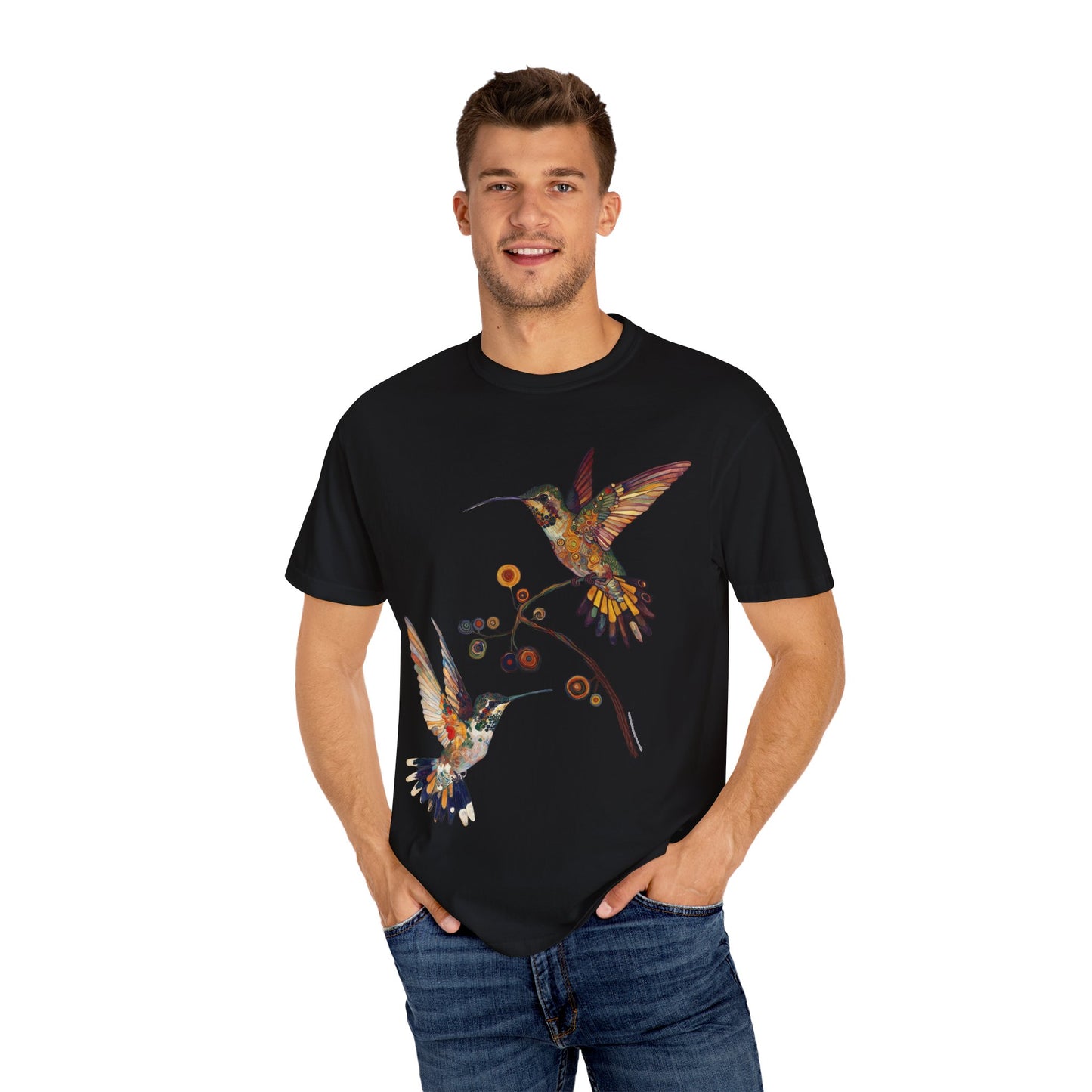 Floral Hummingbird T-Shirt, Nature Lover Gift, Unisex Graphic Tee, Summer Style, Outdoor Adventure Wear, Eco-friendly Fashion