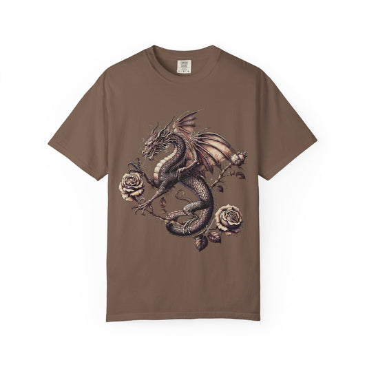 Dragon Print Unisex Garment-Dyed T-shirt, Graphic Tee for Fantasy Lovers, Cool Casual Wear, Gifts for Dragon Enthusiasts, Unique Statement