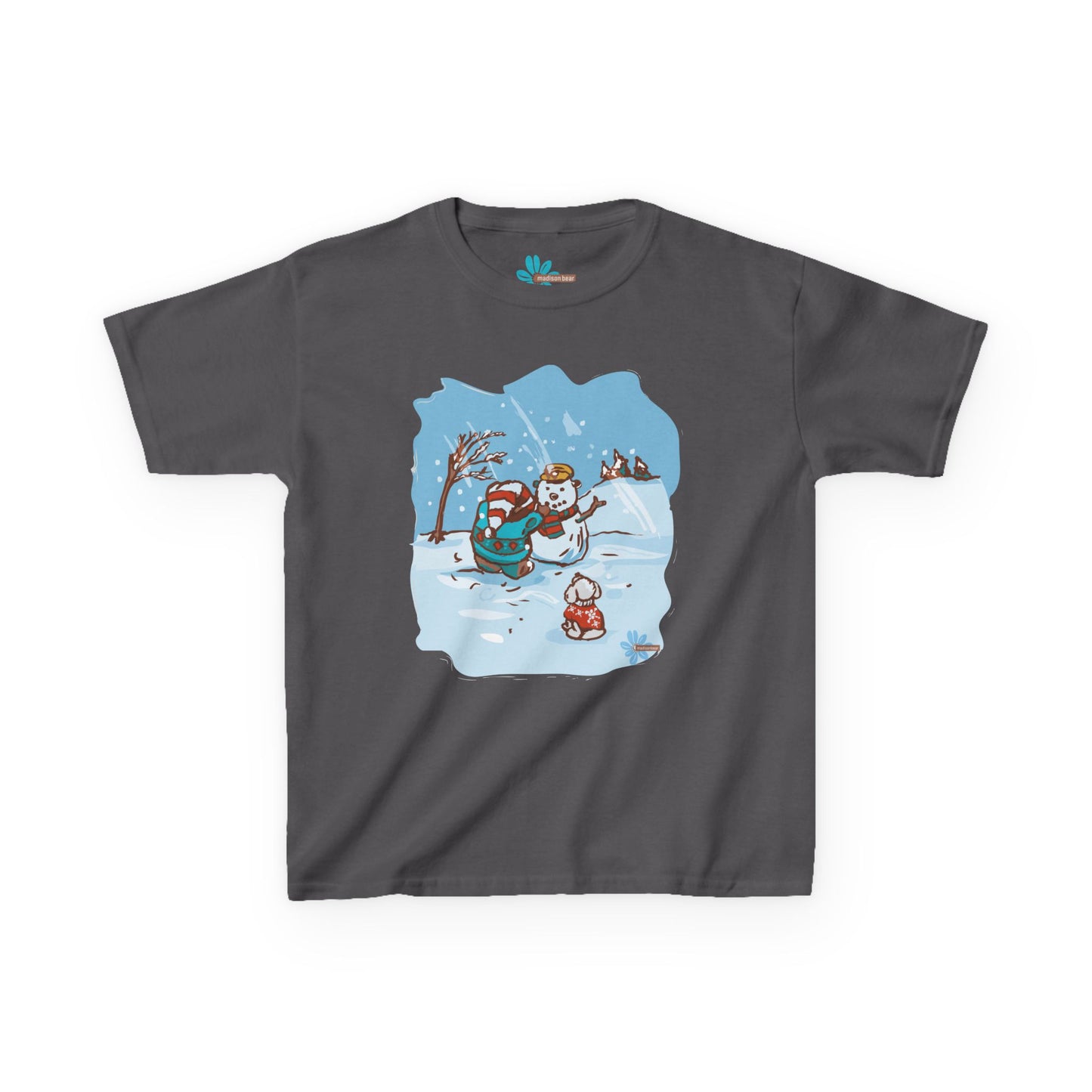 Kids Madison Bear Snowman - By GooRooV Mfg. Festive Holiday, Christmas Gift for Kids, Winter Play Tee