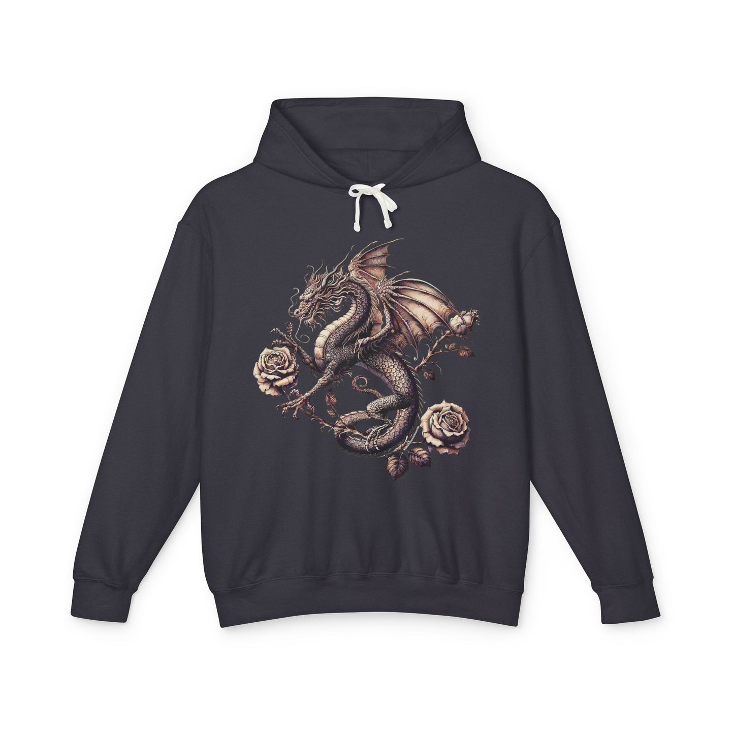 Dragon Floral Unisex Lightweight Hooded Sweatshirt, Gift for Fantasy Lovers, Cozy Sweatshirt, Unisex Hoodie for All Seasons, Dragon Art