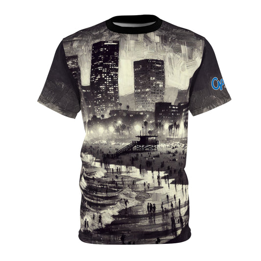 Tee - Santa Monica Beach Night Lights Unisex Cut & Sew Shirt