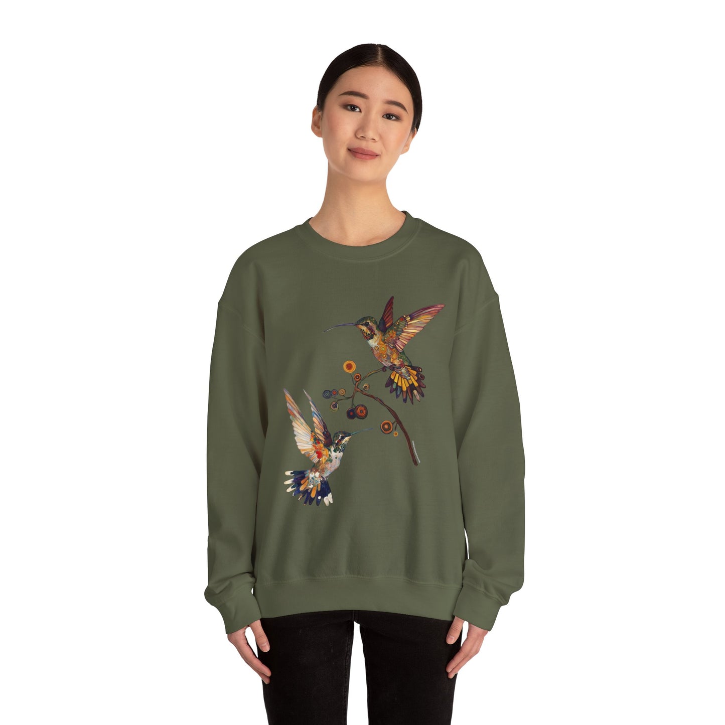 Colorful Hummingbird Sweatshirt, Cozy Sweatshirt Gift for Nature Lovers, Unisex Crewneck, Spring Fashion, Eco-Friendly Apparel