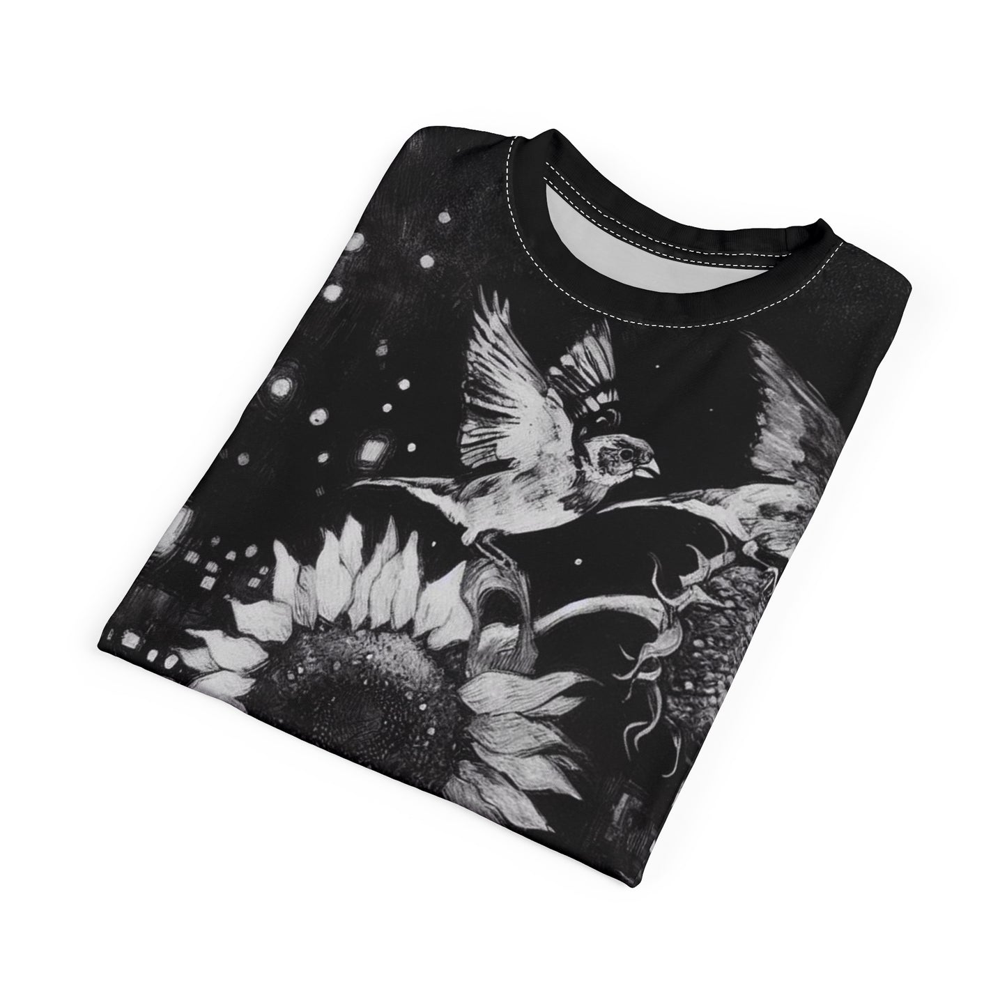 Finch Birds and the Sunflower Unisex Tee, T-Shirt, Nature Lover Gift, Floral Graphic Tee, Bird Watching Shirt, Sunflower Lover Apparel