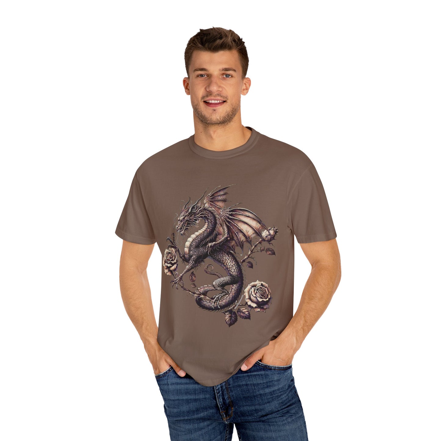 Dragon Print Unisex Garment-Dyed T-shirt, Graphic Tee for Fantasy Lovers, Cool Casual Wear, Gifts for Dragon Enthusiasts, Unique Statement