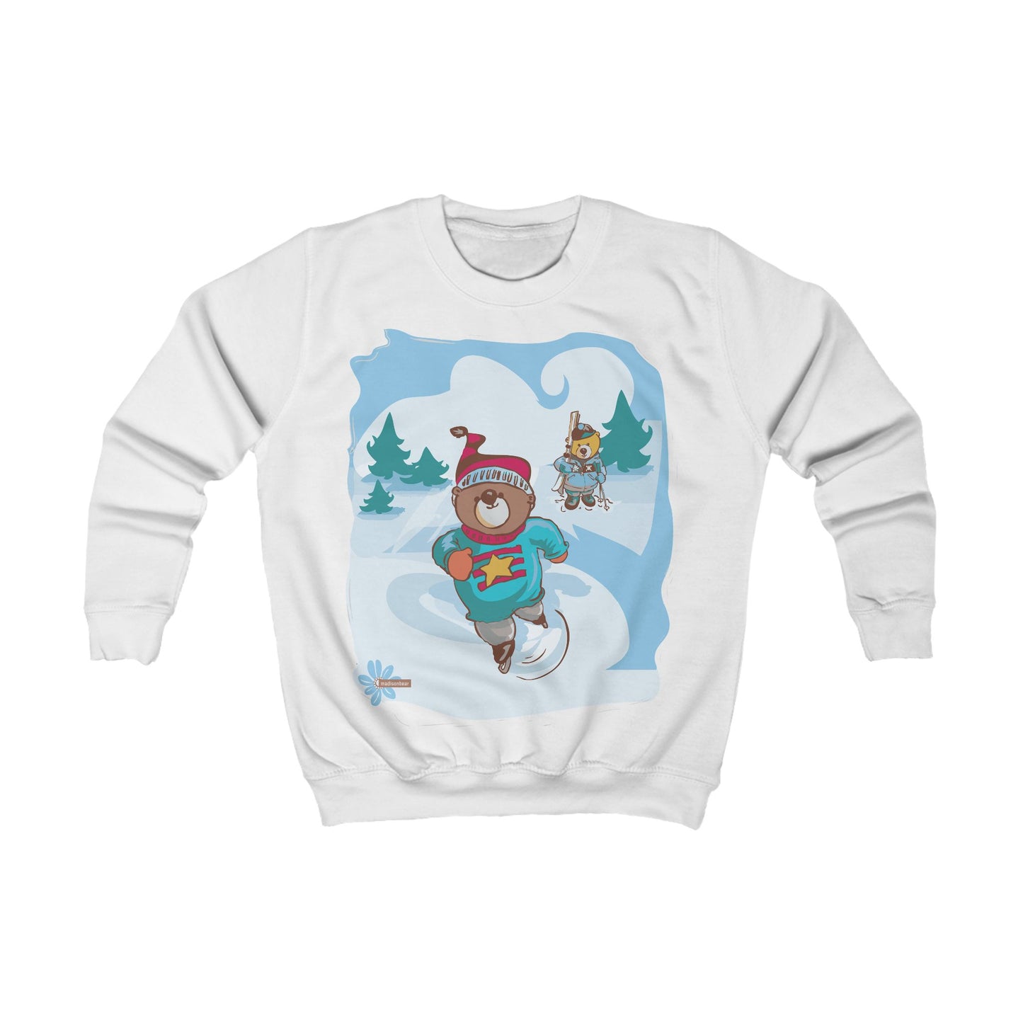 Kids Sweatshirt - Winter Fun- Madison Bear Design, Children's Winter Wonderland Pullover, Kids Fashion Clothing, Cute Animal Jumper, GooRooV