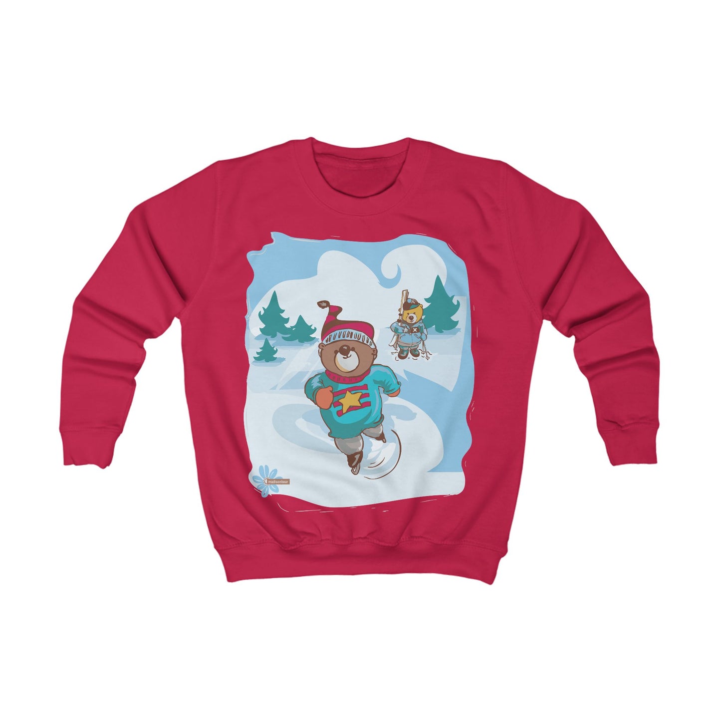 Kids Sweatshirt - Winter Fun- Madison Bear Design, Children's Winter Wonderland Pullover, Kids Fashion Clothing, Cute Animal Jumper, GooRooV