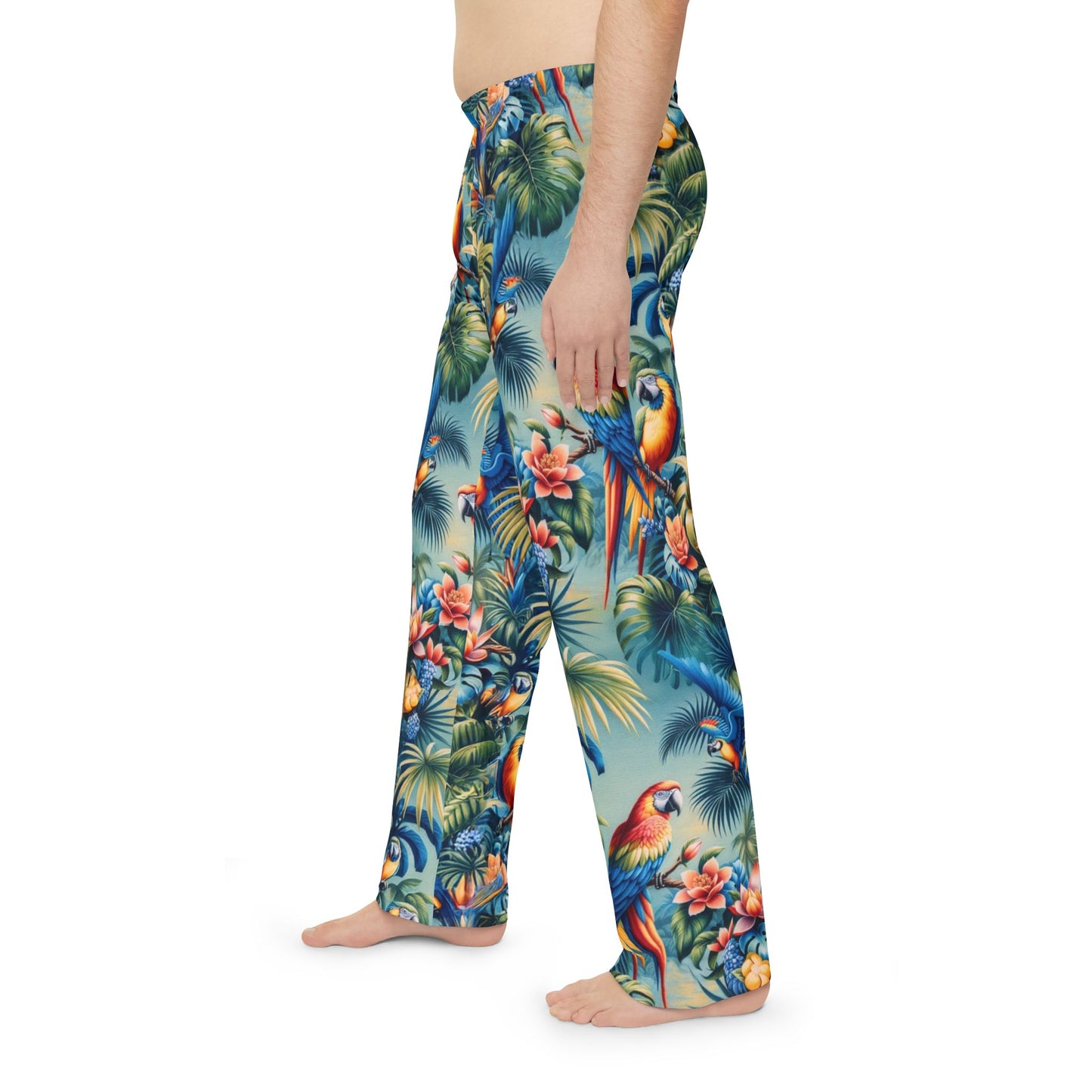 Tropical Parrot Men's Pajama Pants, Bird Print Lounge Sleepwear, Beach Vacation Relaxation Bottoms, Summer PJs for Him, Exotic Animal Lounge