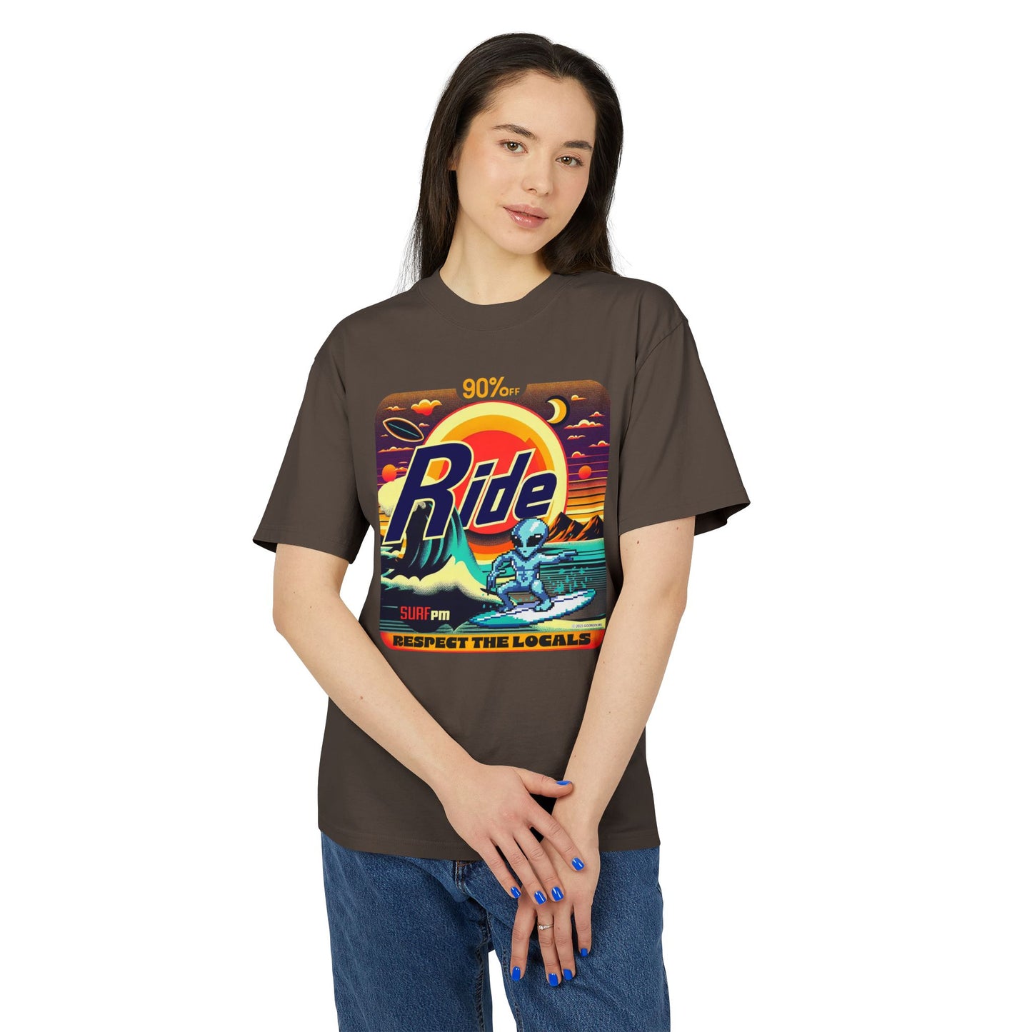 Tee, Alien Surfer Faded Tee, Unisex Surf Shirt, Beach Vibes T-Shirt, Retro Space Graphic Top, Faded Tee Shirt