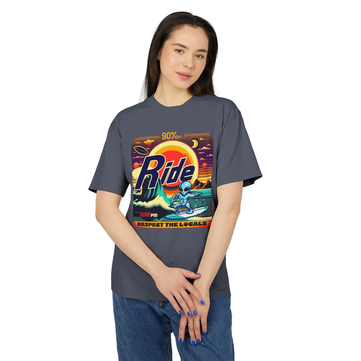 Tee, Alien Surfer Faded Tee, Unisex Surf Shirt, Beach Vibes T-Shirt, Retro Space Graphic Top, Faded Tee Shirt
