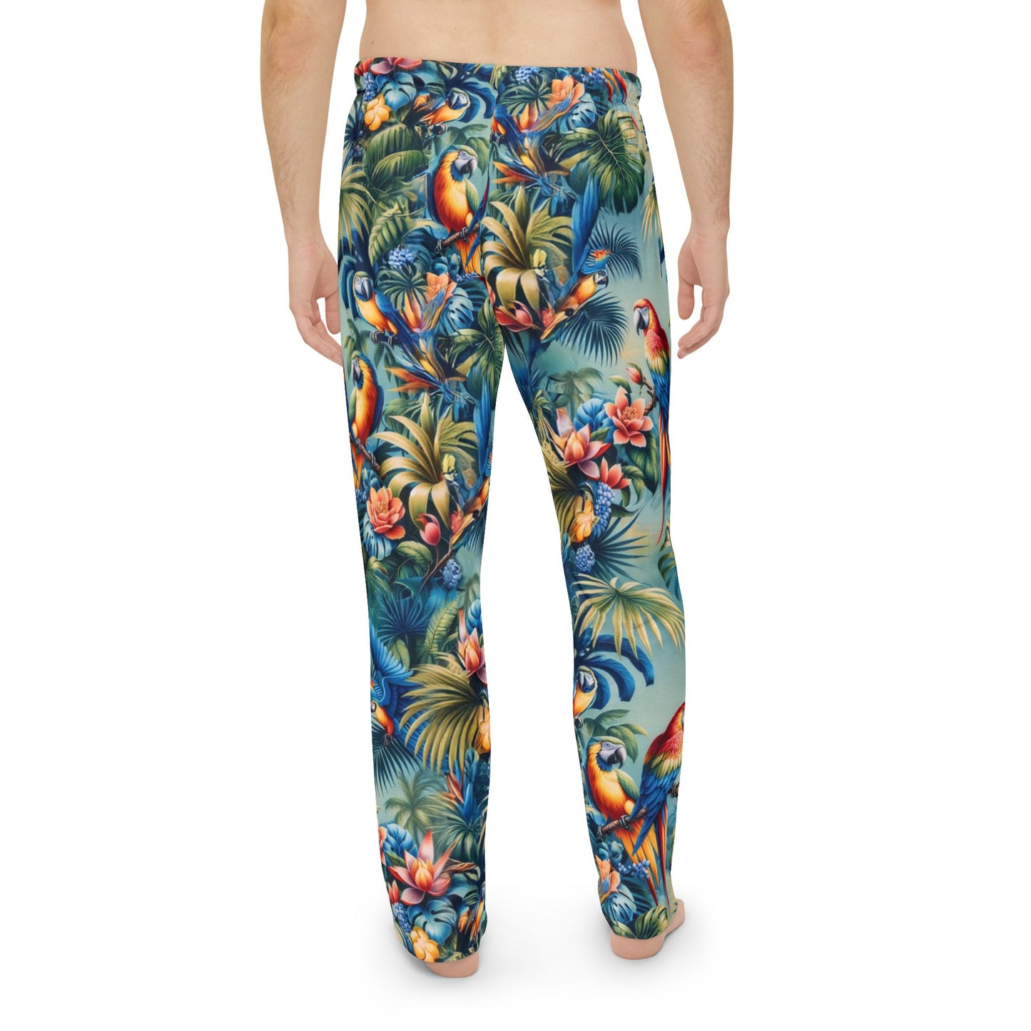Tropical Parrot Men's Pajama Pants, Bird Print Lounge Sleepwear, Beach Vacation Relaxation Bottoms, Summer PJs for Him, Exotic Animal Lounge