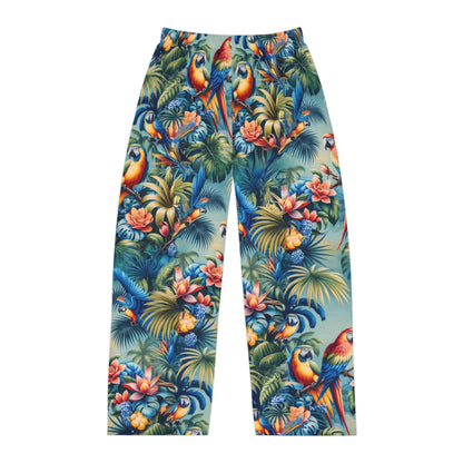 Tropical Parrot Men's Pajama Pants, Bird Print Lounge Sleepwear, Beach Vacation Relaxation Bottoms, Summer PJs for Him, Exotic Animal Lounge
