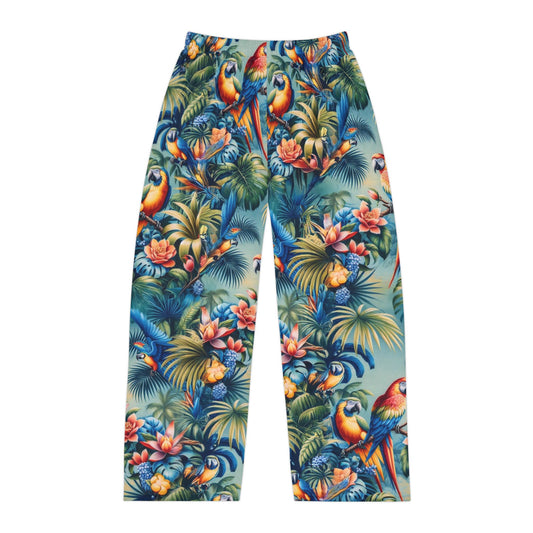 Tropical Parrot Men's Pajama Pants, Bird Print Lounge Sleepwear, Beach Vacation Relaxation Bottoms, Summer PJs for Him, Exotic Animal Lounge