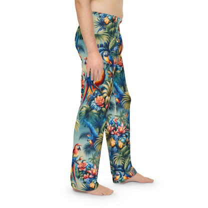 Tropical Parrot Men's Pajama Pants, Bird Print Lounge Sleepwear, Beach Vacation Relaxation Bottoms, Summer PJs for Him, Exotic Animal Lounge