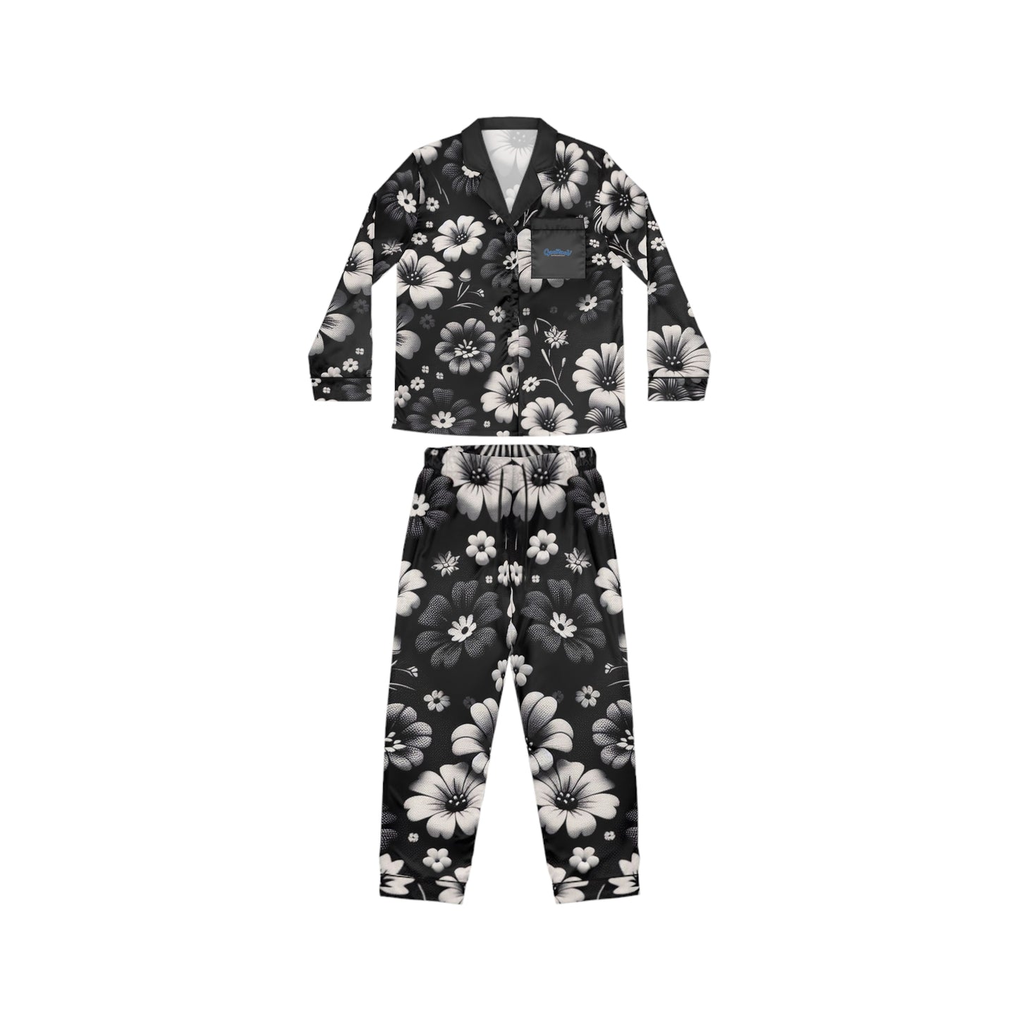 Satin Pajamas - Dream Flowers in Black and White