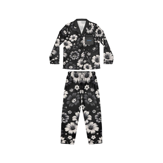 Satin Pajamas - Dream Flowers in Black and White