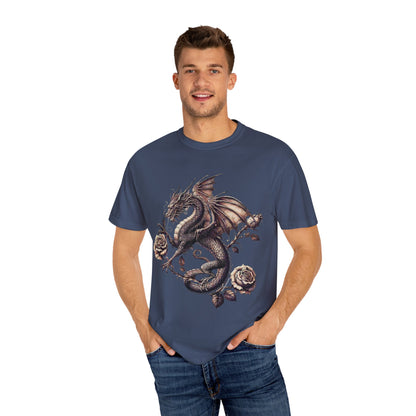 Dragon Print Unisex Garment-Dyed T-shirt, Graphic Tee for Fantasy Lovers, Cool Casual Wear, Gifts for Dragon Enthusiasts, Unique Statement
