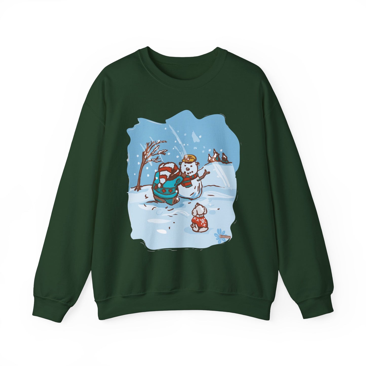Madison Bear Whimsical Snowman Crewneck Sweatshirt - Cozy Holiday Gift, Unisex Winter Apparel, Cute Christmas Sweater, Fun Winter Fashion