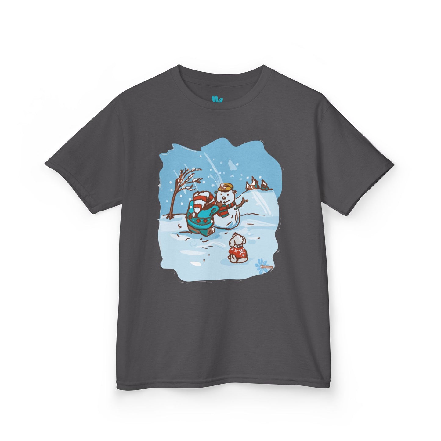 Kids Madison Bear Snowman - By GooRooV Mfg. Festive Holiday, Christmas Gift for Kids, Winter Play Tee