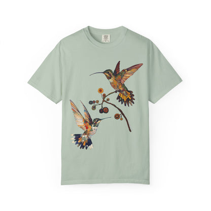 Floral Hummingbird T-Shirt, Nature Lover Gift, Unisex Graphic Tee, Summer Style, Outdoor Adventure Wear, Eco-friendly Fashion