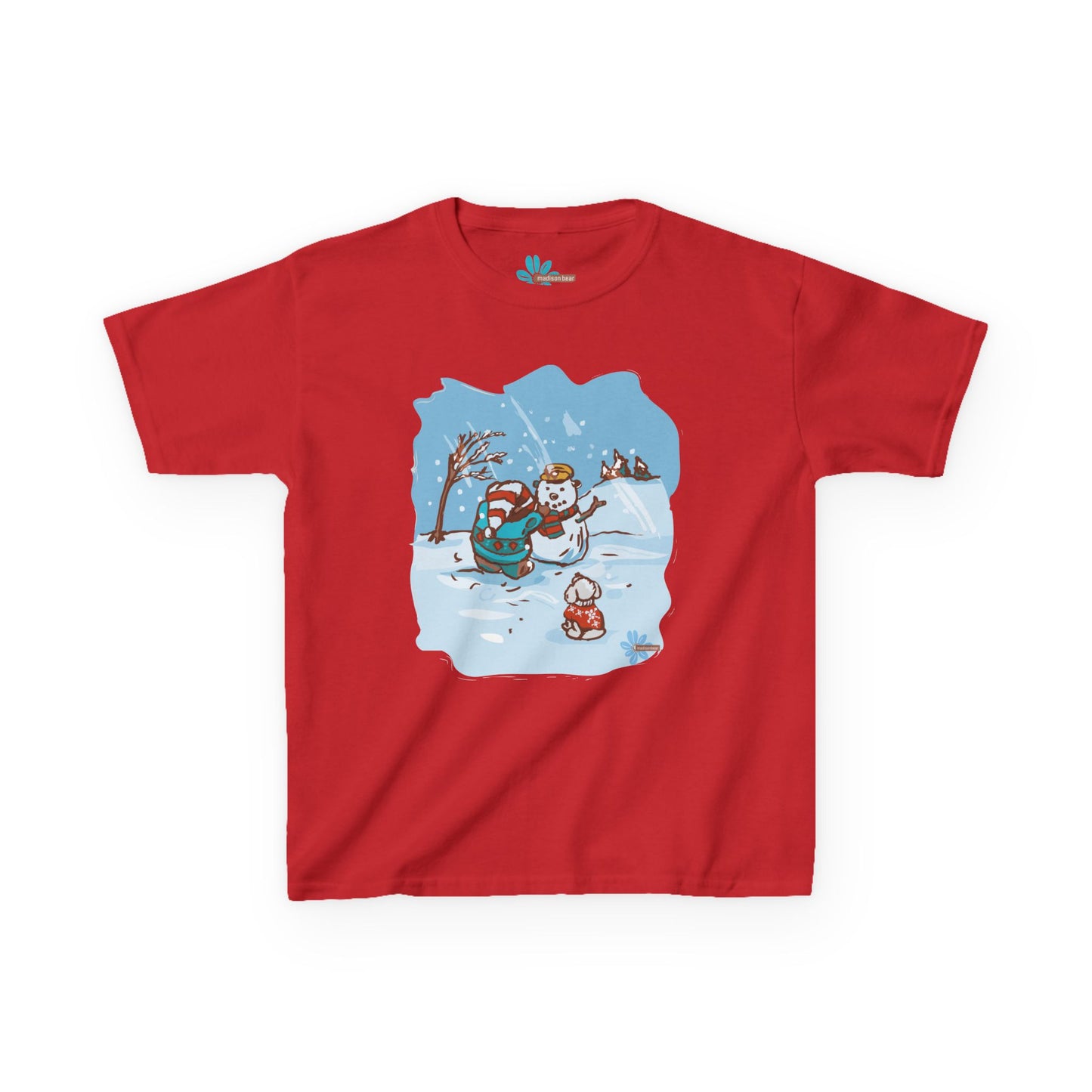 Kids Madison Bear Snowman - By GooRooV Mfg. Festive Holiday, Christmas Gift for Kids, Winter Play Tee