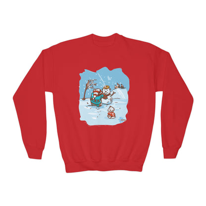 Madison Bear Cozy Youth Crewneck Sweatshirt Winter Snowman Design, Perfect for Christmas, Family Gatherings, Winter Fun, Holiday