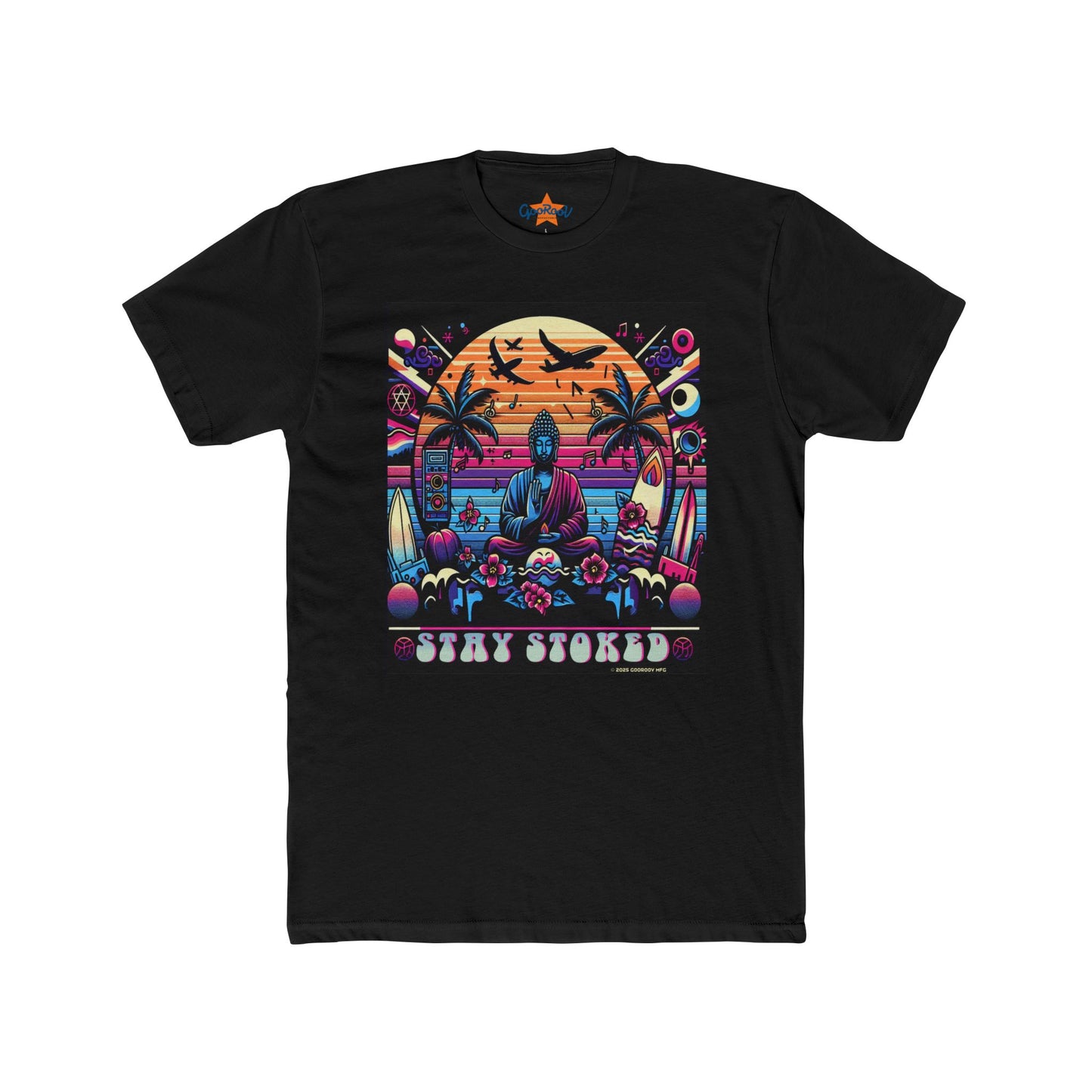 Stay Stoked Buddha Graphic Tee, Summer Vibes T-Shirt, Unisex Crew Neck Shirt, Beach Style Apparel, Meditation Gift, Mindfulness Wear
