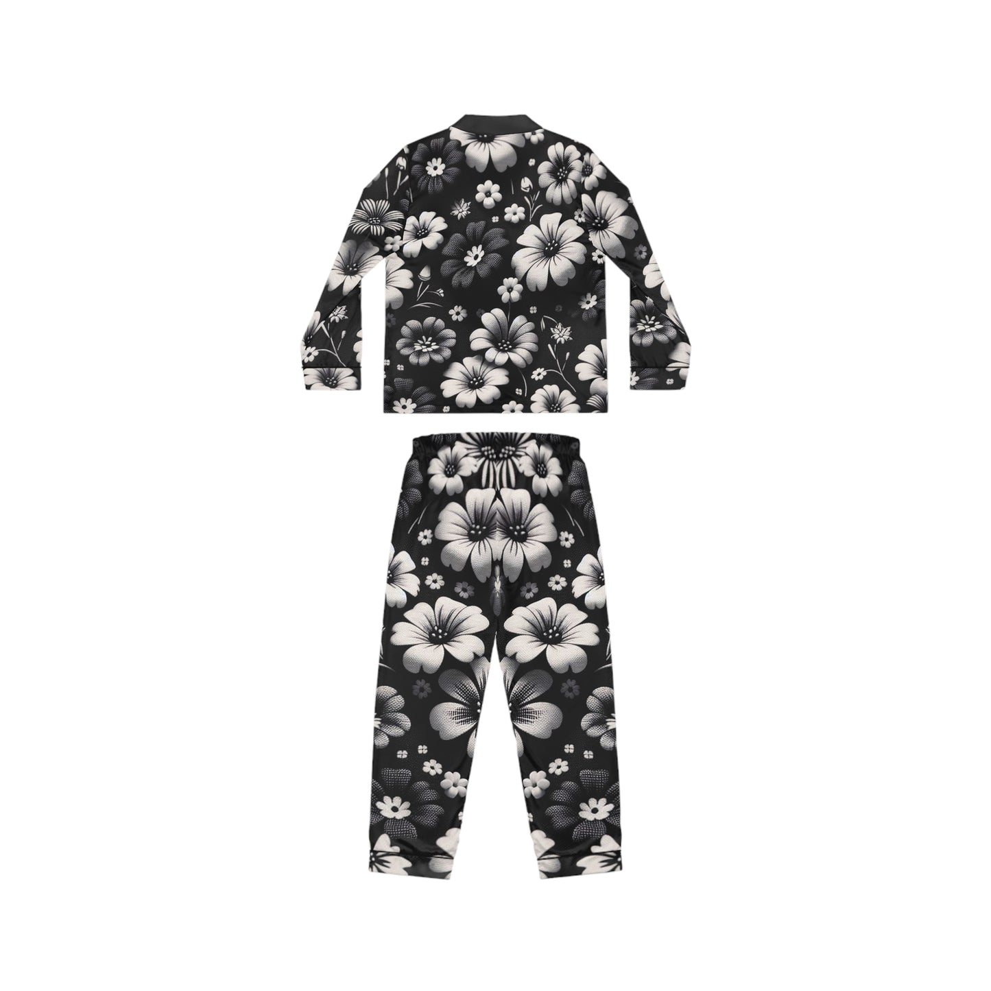Satin Pajamas - Dream Flowers in Black and White