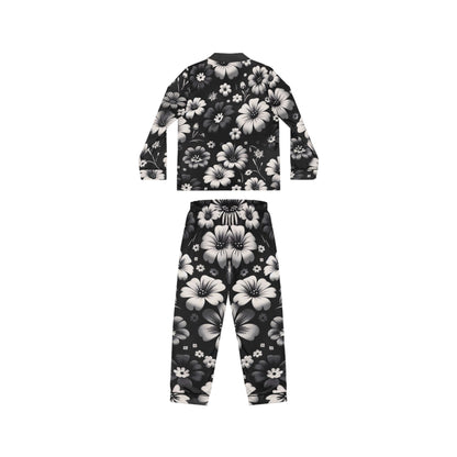 Satin Pajamas - Dream Flowers in Black and White
