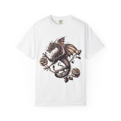 Dragon Print Unisex Garment-Dyed T-shirt, Graphic Tee for Fantasy Lovers, Cool Casual Wear, Gifts for Dragon Enthusiasts, Unique Statement