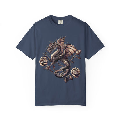 Dragon Print Unisex Garment-Dyed T-shirt, Graphic Tee for Fantasy Lovers, Cool Casual Wear, Gifts for Dragon Enthusiasts, Unique Statement
