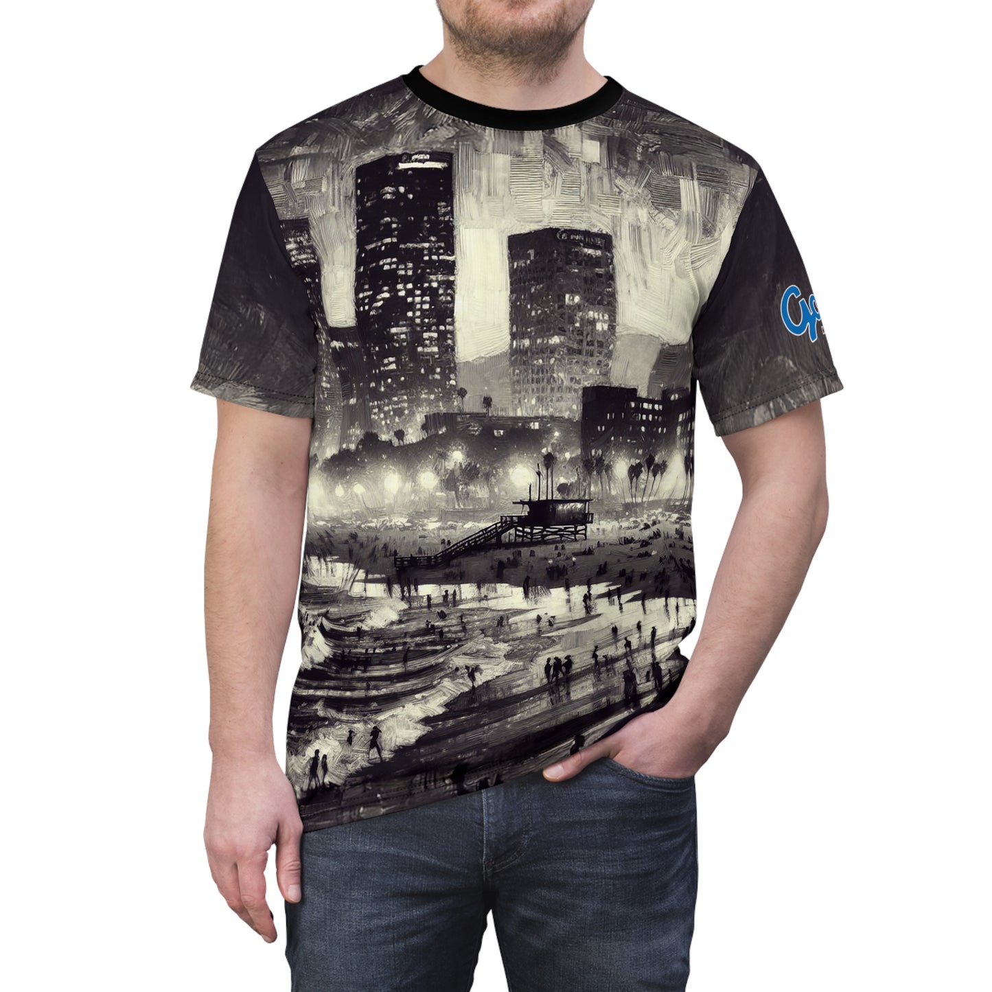 Tee - Santa Monica Beach Night Lights Unisex Cut & Sew Shirt