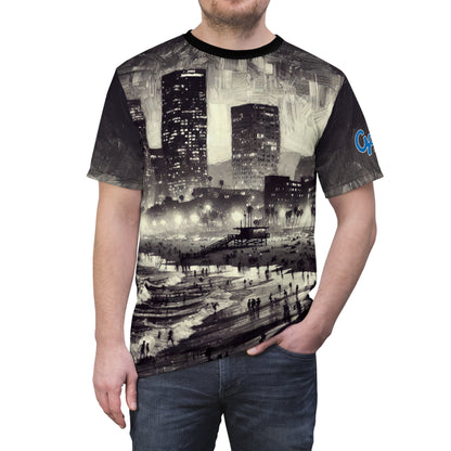 Tee - Santa Monica Beach Night Lights Unisex Cut & Sew Shirt