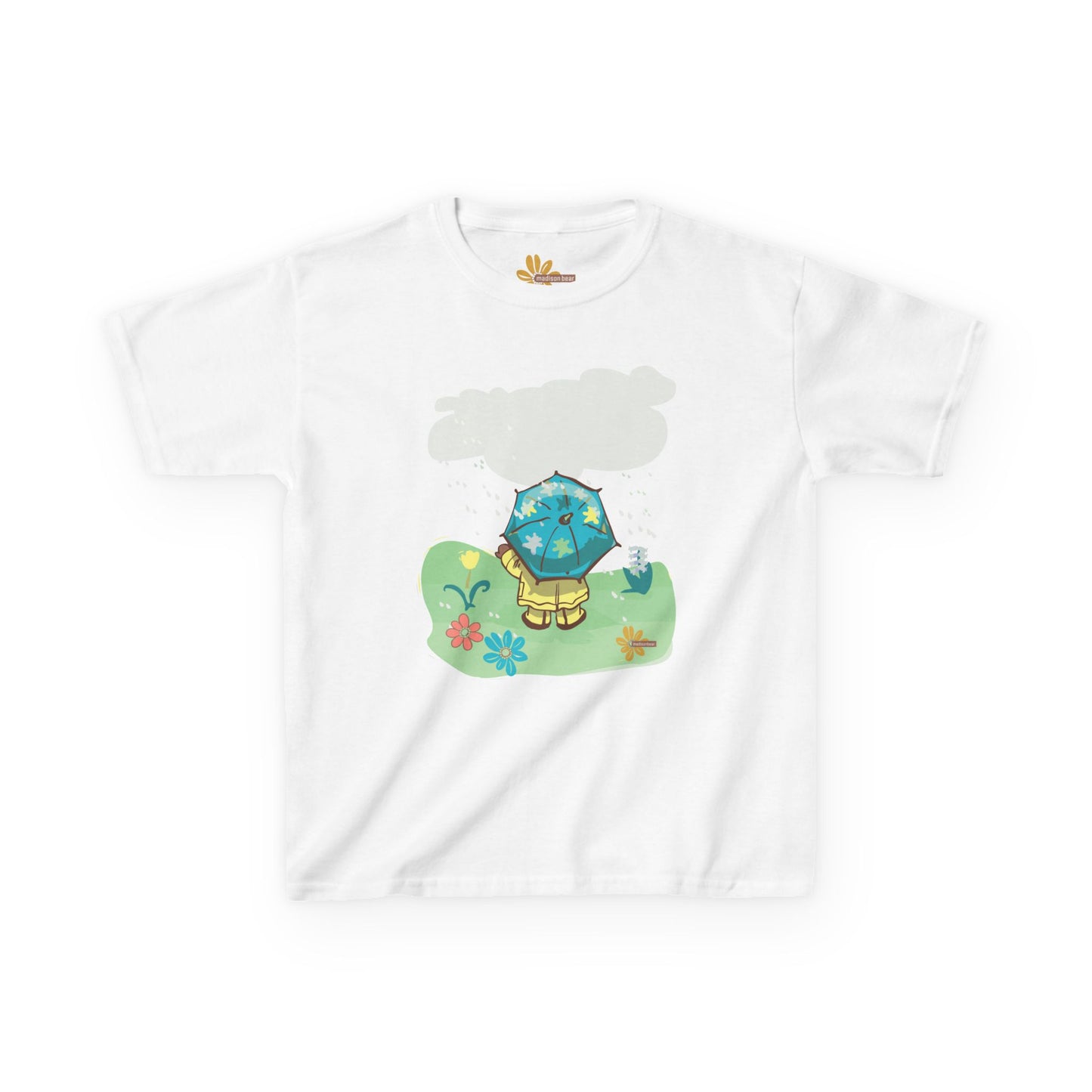 Kids Tee - Madison Bear by GooRooV Mfg, Cute Rainy Day Design, Children's T-Shirt, Youth Shirt, Kid's Top, Playful Animal Tee, Fun Kids