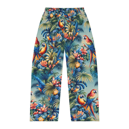 Tropical Parrot Men's Pajama Pants, Bird Print Lounge Sleepwear, Beach Vacation Relaxation Bottoms, Summer PJs for Him, Exotic Animal Lounge