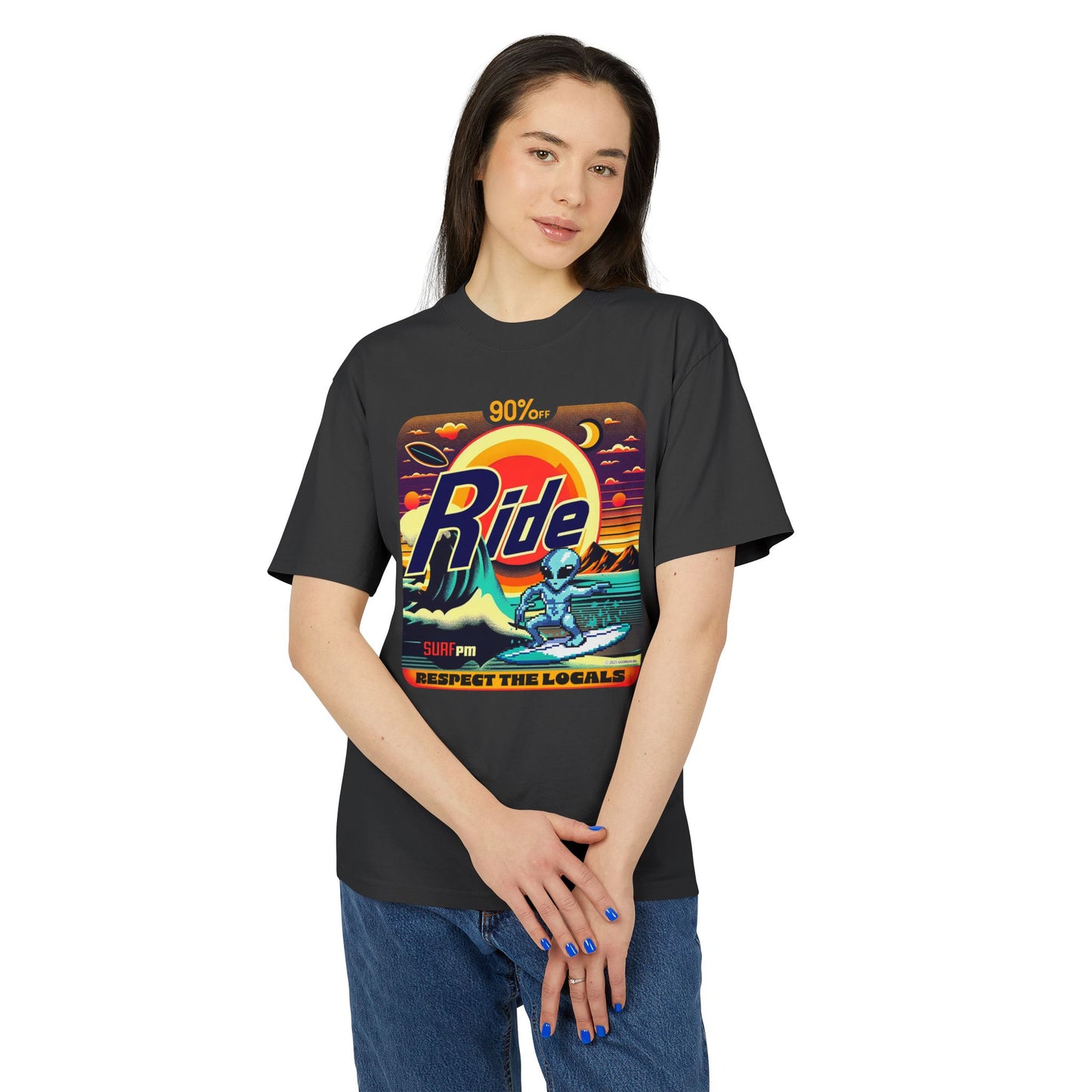 Tee, Alien Surfer Faded Tee, Unisex Surf Shirt, Beach Vibes T-Shirt, Retro Space Graphic Top, Faded Tee Shirt