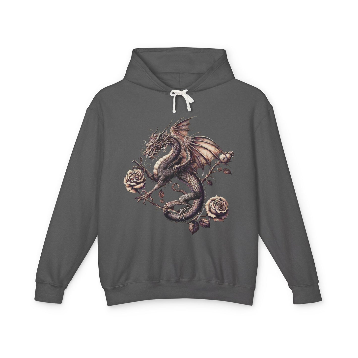 Dragon Floral Unisex Lightweight Hooded Sweatshirt, Gift for Fantasy Lovers, Cozy Sweatshirt, Unisex Hoodie for All Seasons, Dragon Art