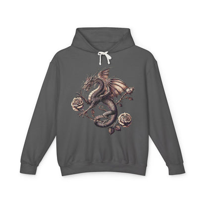 Dragon Floral Unisex Lightweight Hooded Sweatshirt, Gift for Fantasy Lovers, Cozy Sweatshirt, Unisex Hoodie for All Seasons, Dragon Art