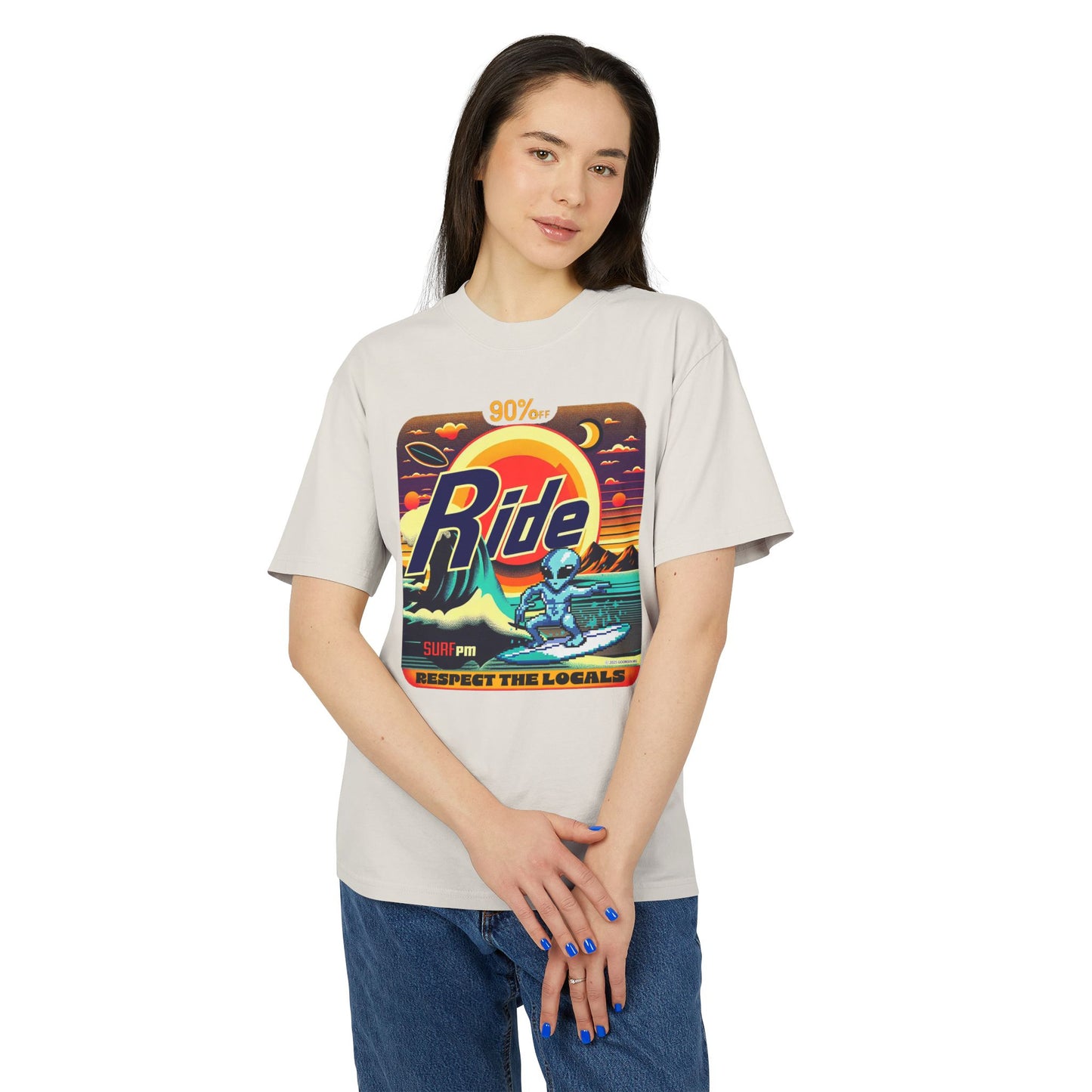 Tee, Alien Surfer Faded Tee, Unisex Surf Shirt, Beach Vibes T-Shirt, Retro Space Graphic Top, Faded Tee Shirt