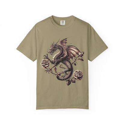 Dragon Print Unisex Garment-Dyed T-shirt, Graphic Tee for Fantasy Lovers, Cool Casual Wear, Gifts for Dragon Enthusiasts, Unique Statement