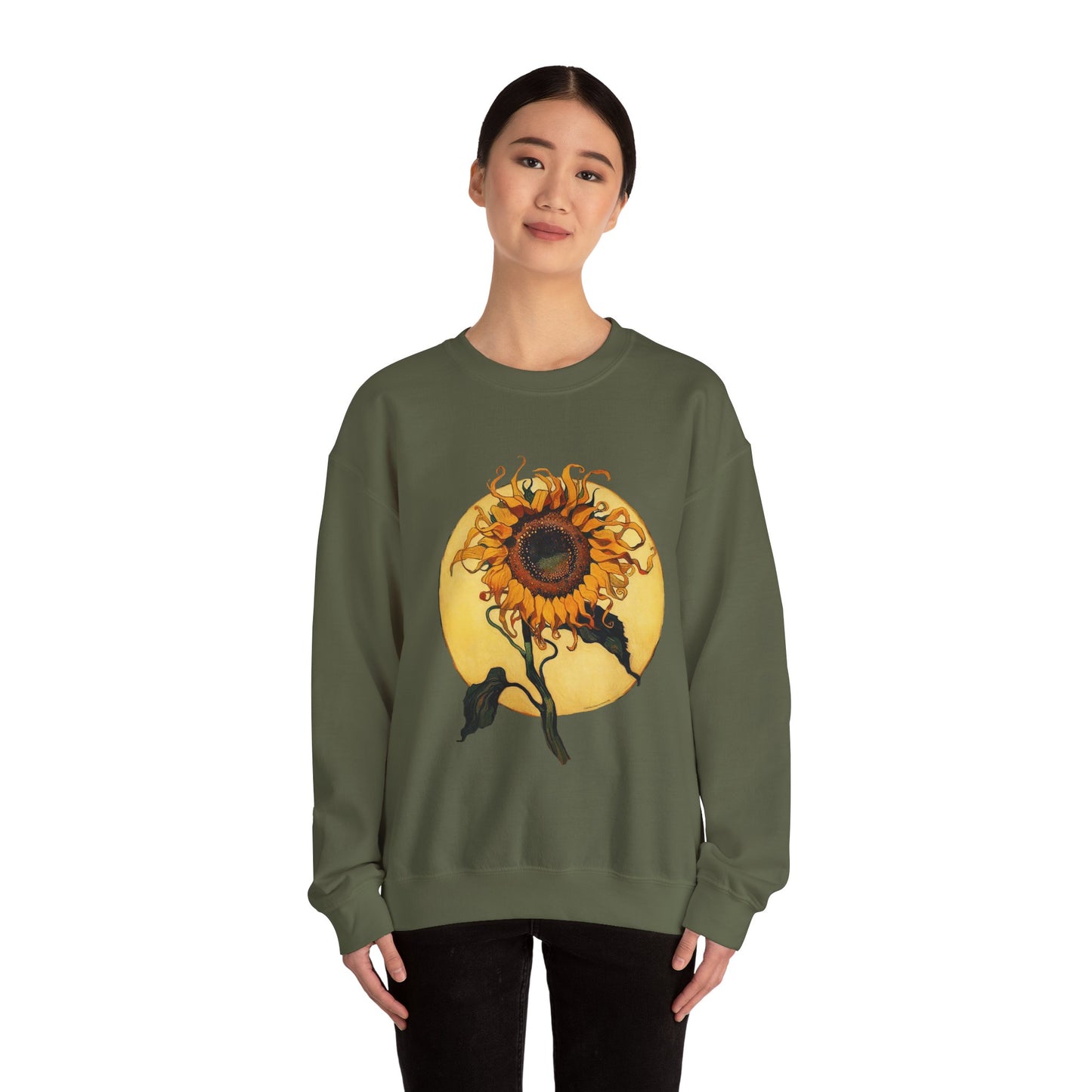 Sunflower & Moon Unisex Heavy Blend™ Crewneck Sweatshirt, Cozy Floral Gift, Vintage-Inspired Sweatshirt, Fall Fashion, Everyday Comfort